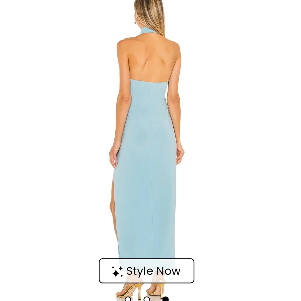 Norma Kamali Blue Halter Slit Gown - Picture 2 of 6